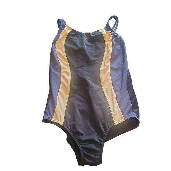 Lands' End Sport Size 14 Blue White Striped Criss Cross Back Swimsuit - Picture 1 of 8
